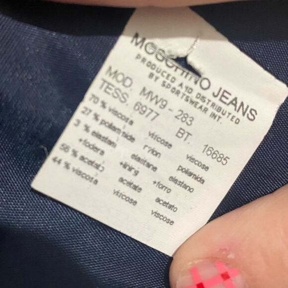 Moschino Jeans Vintage 80s 90s Retro Navy Rhinestone Trim Blazer SIZE 4 - Picture 6 of 8
